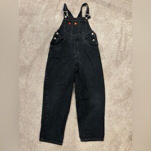 Vintage 1991 Nevada Jeanswear Black Denim Overalls with Flower Embroidery Detail
